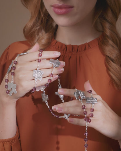 Station of the Cross Rosary in faceted crystal amethyst beads