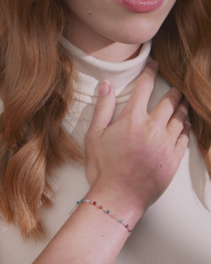 Bracciale Rosario in Argento 925 con Grani Multicolor e Medaglia Miracolosa