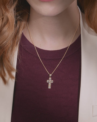 Yellow Gold Cross Pendant With White Gold Floral Details