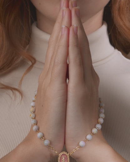 White variegated glass rosary