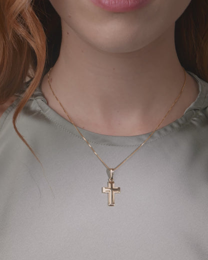 Yellow Gold Double Cross Raised Pendant