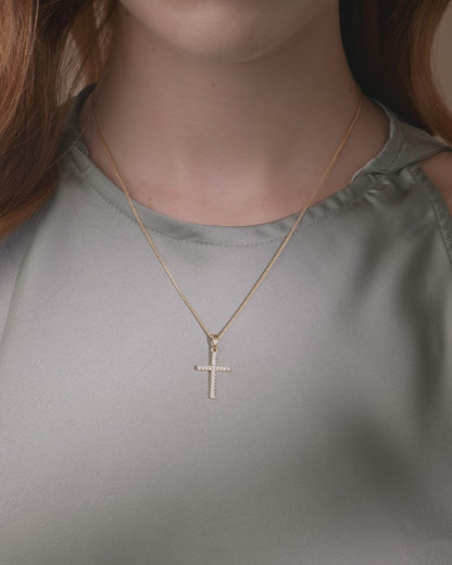 Yellow Gold Double-sided Cross Pendant With Black and White Cubic Zirconia