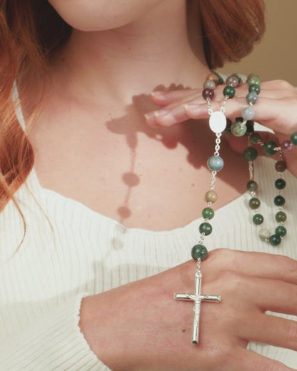 Sterling Silver Rosary with Indian Agate Beads