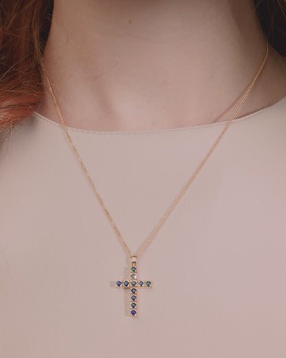 Yellow Gold Cross Pendant with Sapphires