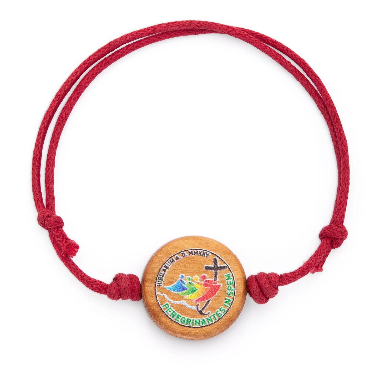 Mondo Cattolico Bracelet 6 - 10 cm (2.36 - 3.94 in) Red Cord Bracelet with Jubilee 2025 Wooden Medal