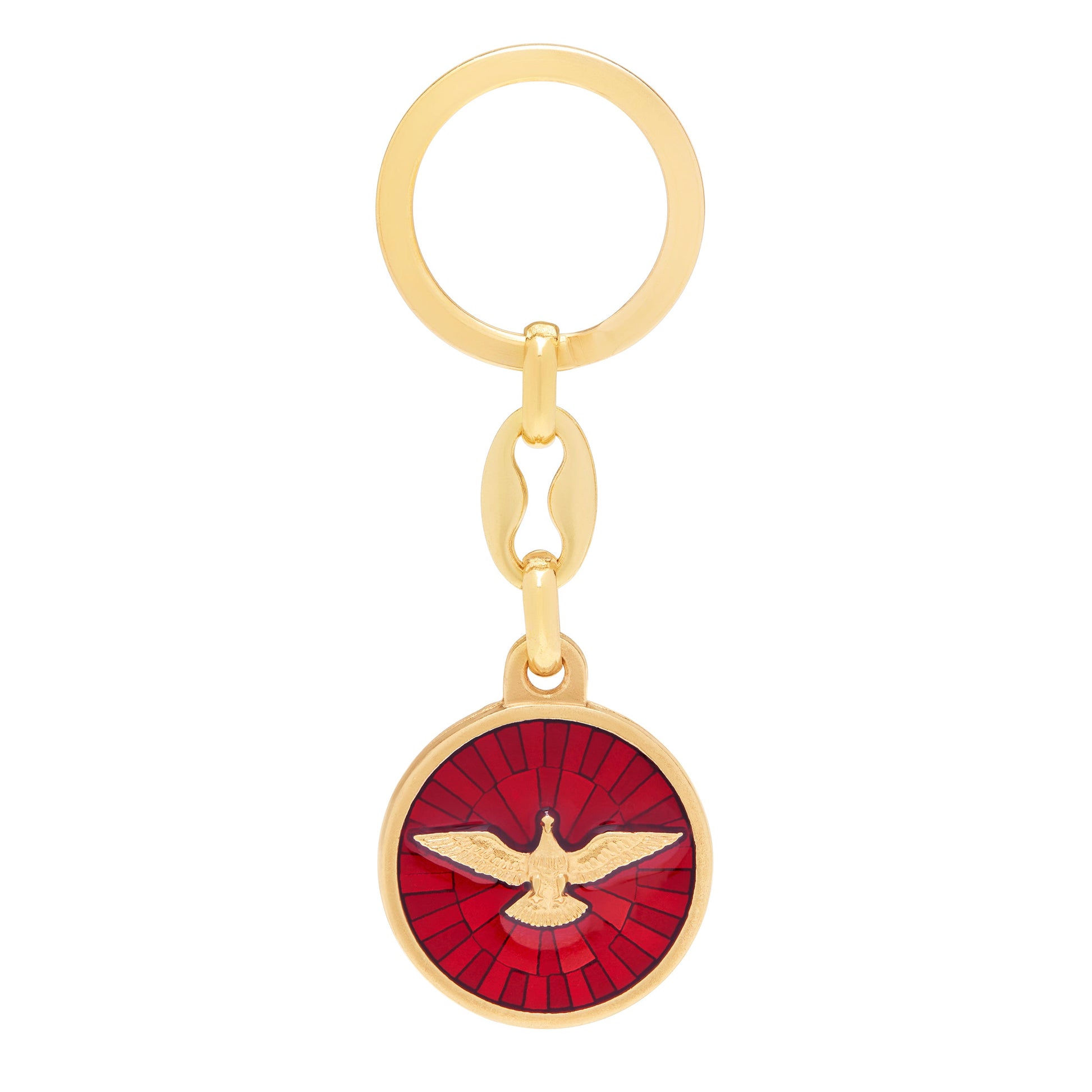 MONDO CATTOLICO ROMA Keychains Red Enameled Gold-colored Metal Round Keychain of the Holy Spirit