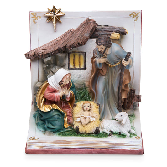 MONDO CATTOLICO ROMA Nativity 10 cm (3.94 in) Resin Nativity Scene on an Open Book