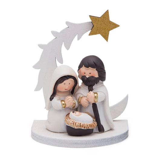 MONDO CATTOLICO ROMA Nativity 8 cm (3.15 in) Resin Nativity Scene with Wooden Moon