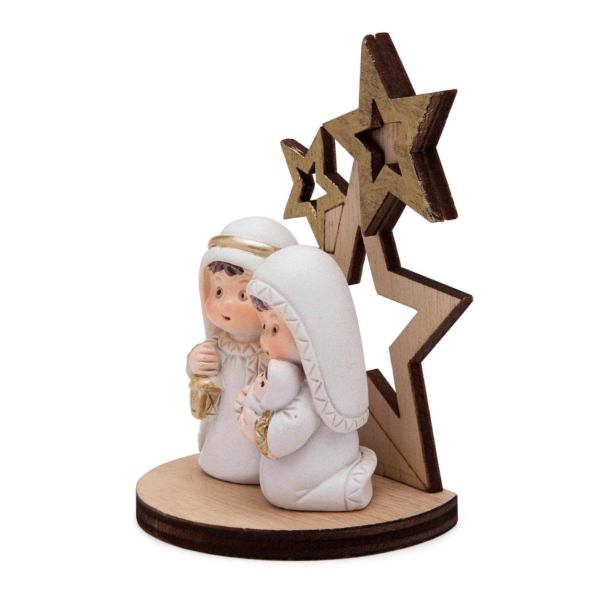 MONDO CATTOLICO ROMA Nativity 8 cm (3.15 in) Resin Nativity Scene with Wooden Stars