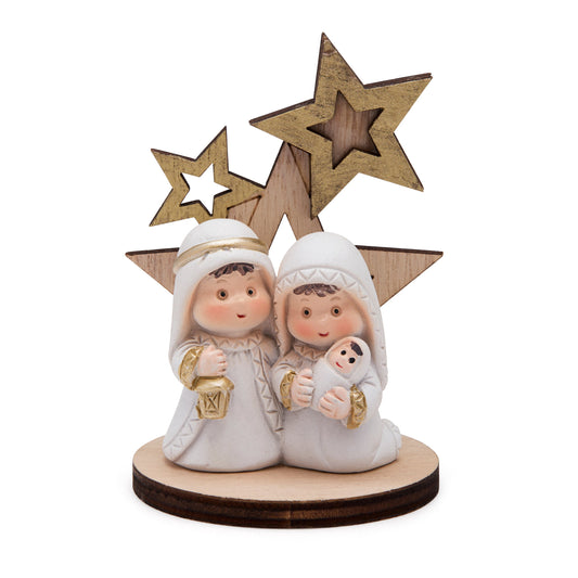 MONDO CATTOLICO ROMA Nativity 8 cm (3.15 in) Resin Nativity Scene with Wooden Stars