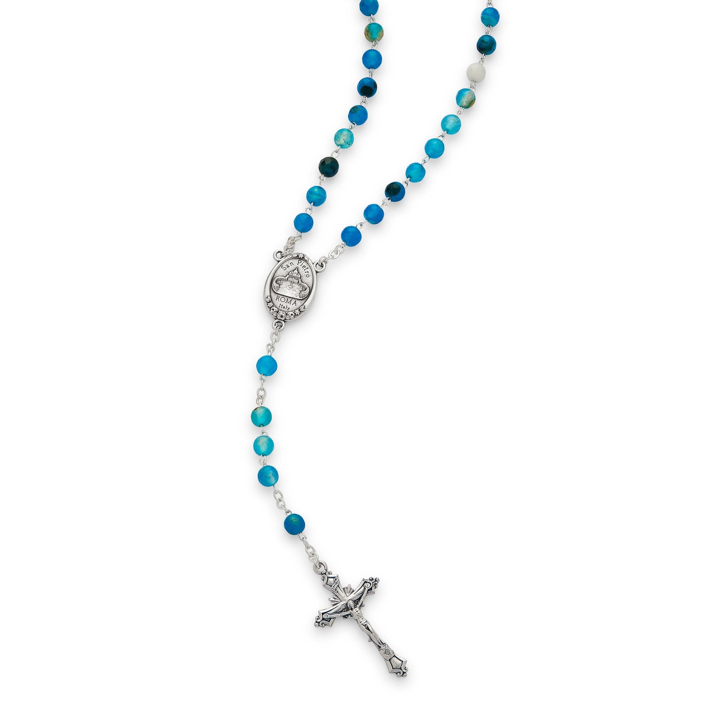 MONDO CATTOLICO Prayer Beads Rosary in Blue Agate