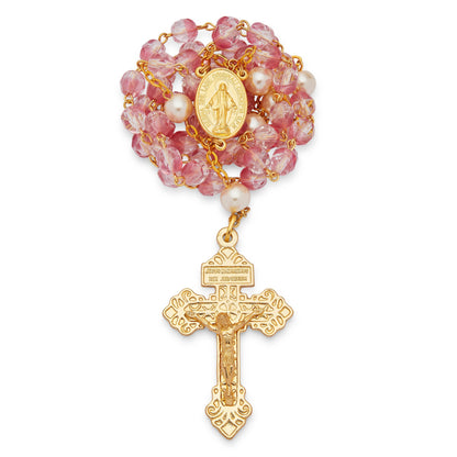 MONDO CATTOLICO Prayer Beads Rosary in Pink Pearls and Glass Beads