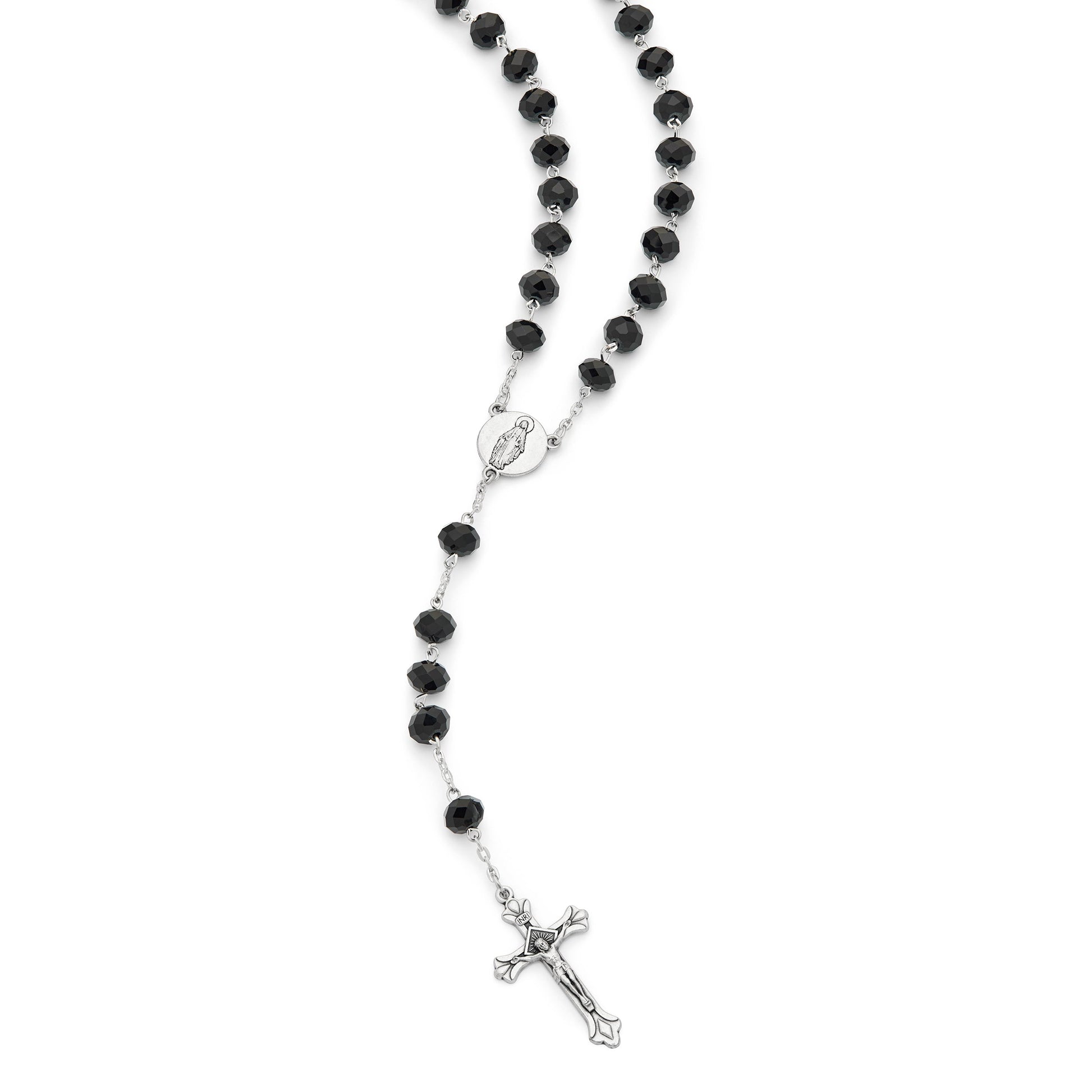 MONDO CATTOLICO ROMA Rosary 58 cm (22.83 in) / 80 cm (31.50 in) / 8x12 mm (0.31x0.47 in) Rosary with Black Crystal Beads and Jubilee 2025 Logo