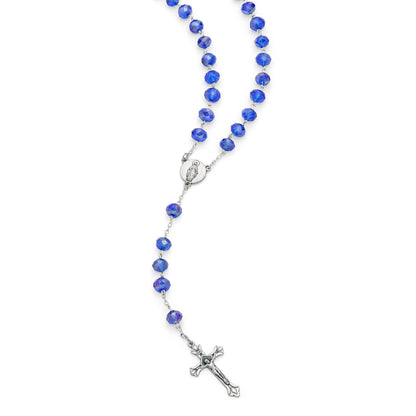 MONDO CATTOLICO ROMA Rosary 58 cm (22.83 in) / 80 cm (31.50 in) / 8x12 mm (0.31x0.47 in) Rosary with Blue Crystal Beads and Jubilee 2025 Logo