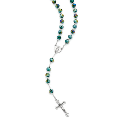 MONDO CATTOLICO ROMA Rosary 58 cm (22.83 in) / 80 cm (31.50 in) / 8x12 mm (0.31x0.47 in) Rosary with Dark Green Crystal Beads and Jubilee 2025 Logo