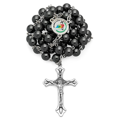 MONDO CATTOLICO ROMA Rosary 58 cm (22.83 in) / 80 cm (31.50 in) / 8 mm (0.31 in) Rosary with Hematite Beads and Jubilee 2025 Logo