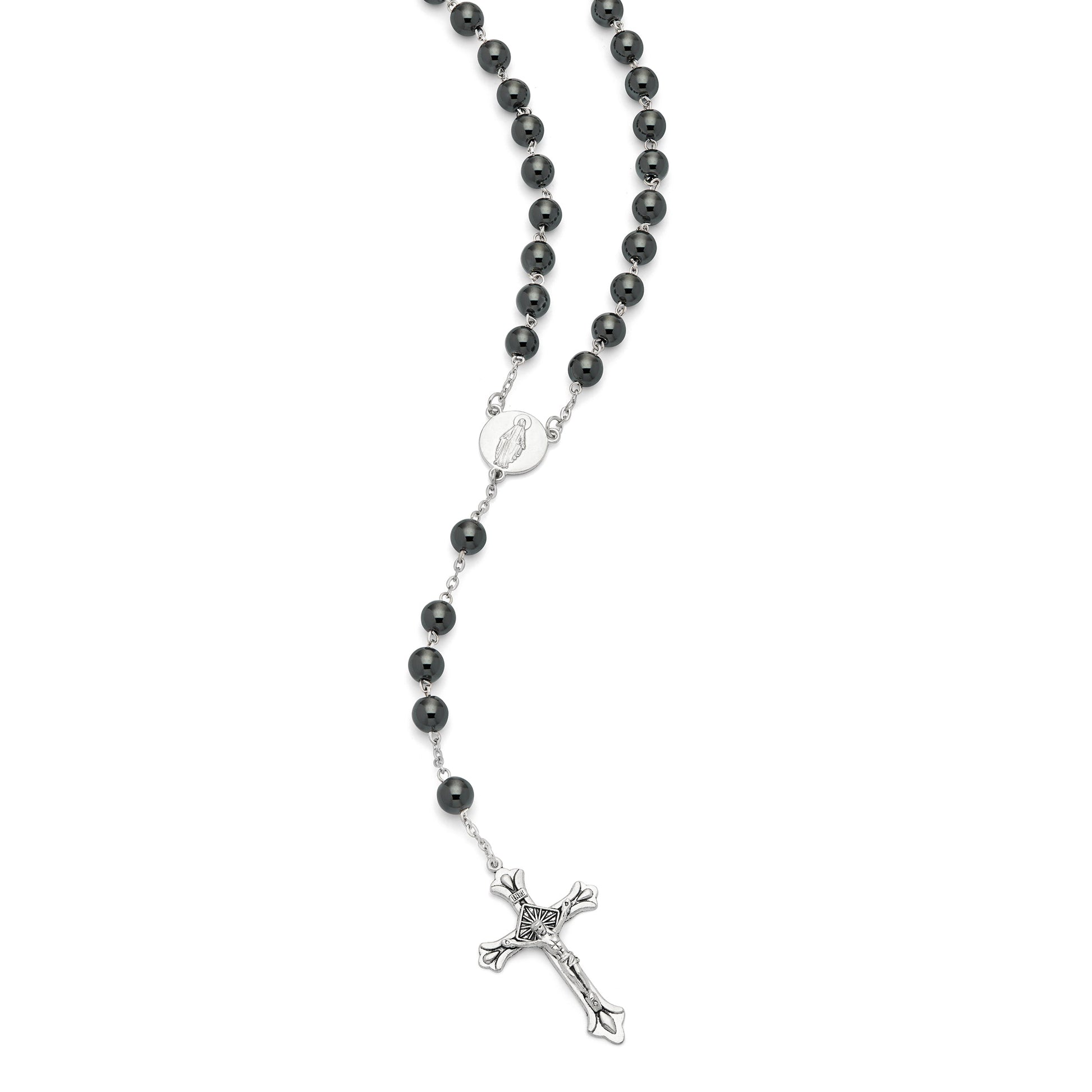 MONDO CATTOLICO ROMA Rosary 58 cm (22.83 in) / 80 cm (31.50 in) / 8 mm (0.31 in) Rosary with Hematite Beads and Jubilee 2025 Logo