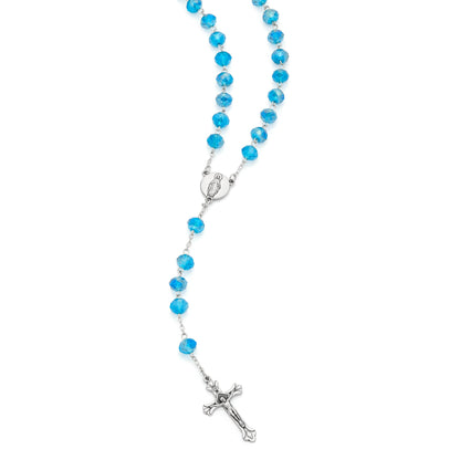 MONDO CATTOLICO ROMA Rosary 58 cm (22.83 in) / 80 cm (31.50 in) / 8x12 mm (0.31x0.47 in) Rosary with Light Blue Crystal Beads and Jubilee 2025 Logo