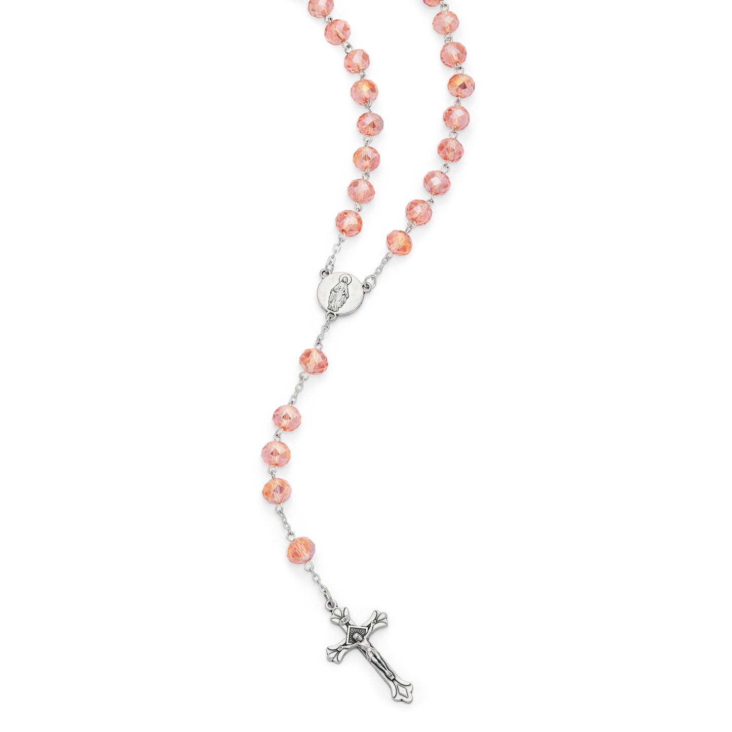 MONDO CATTOLICO ROMA Rosary 58 cm (22.83 in) / 80 cm (31.50 in) / 8x12 mm (0.31x0.47 in) Rosary with Pink Crystal Beads and Jubilee 2025 Logo