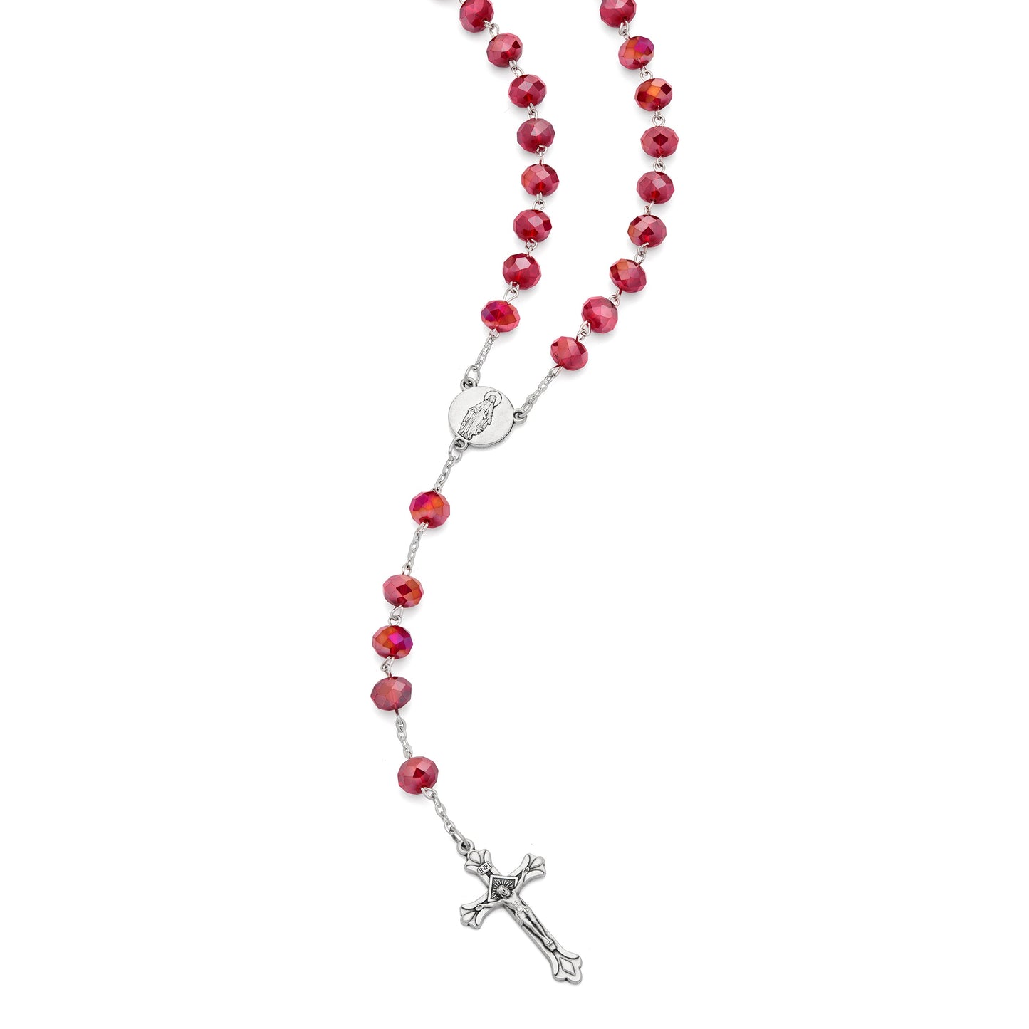 MONDO CATTOLICO ROMA Rosary 58 cm (22.83 in) / 80 cm (31.50 in) / 8x12 mm (0.31x0.47 in) Rosary with Red Crystal Beads and Jubilee 2025 Logo