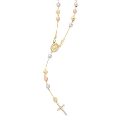 MONDO CATTOLICO ROMA Rosary 40 cm (15.75 in) / 5 mm (0.20 in) / 55 cm (21.65 in) Rosary with Yellow Gold, White Gold and Rose Gold Faceted Beads with Miraculous Medal and Cross in Cubic Zirconia