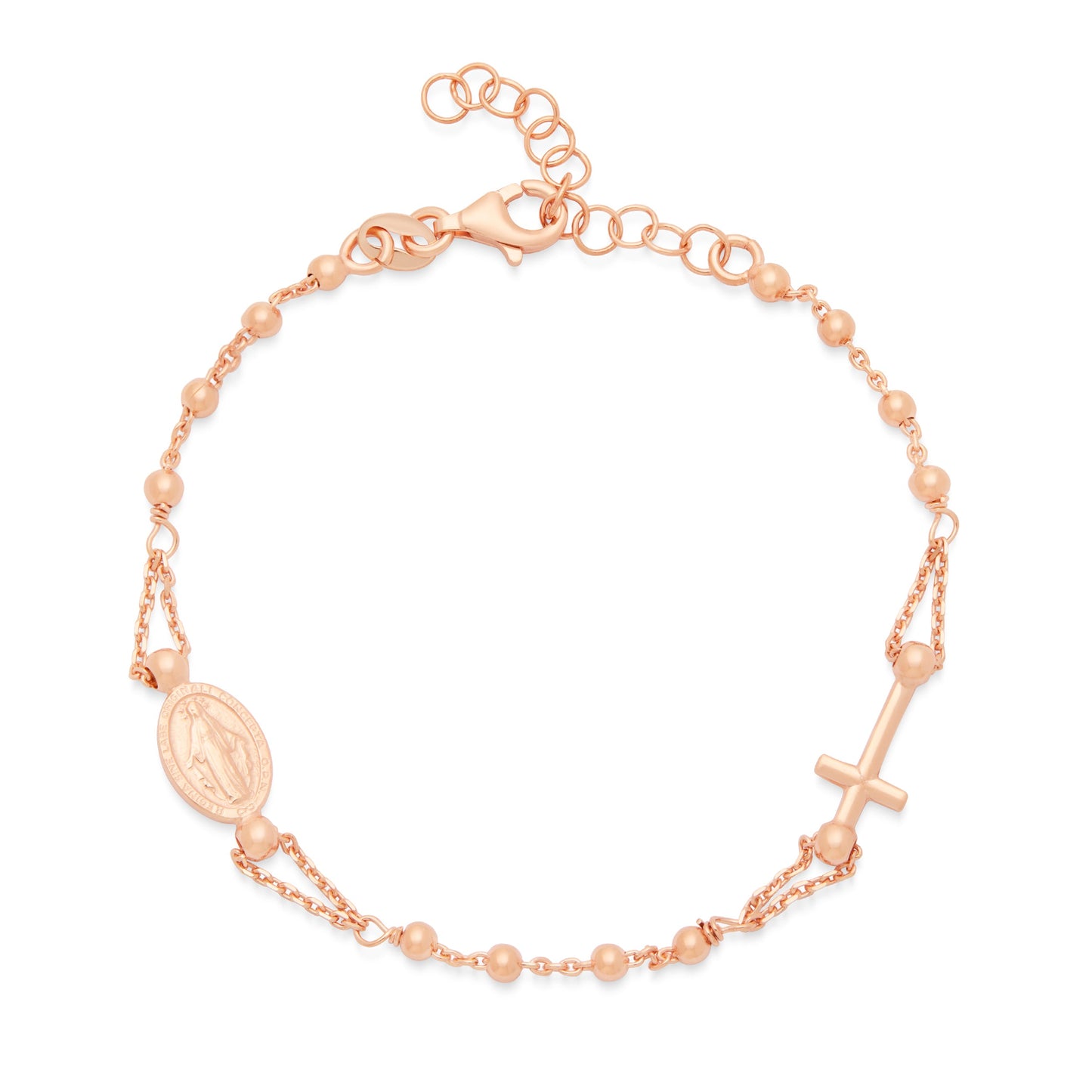 Mondo Cattolico Bracelet 16.5 - 19.5 cm (6.5 - 7.68 in) / 2.5 mm (0.10 in) Rose Gold-plated Sterling Silver Bracelet with Miraculous Medal and Cross