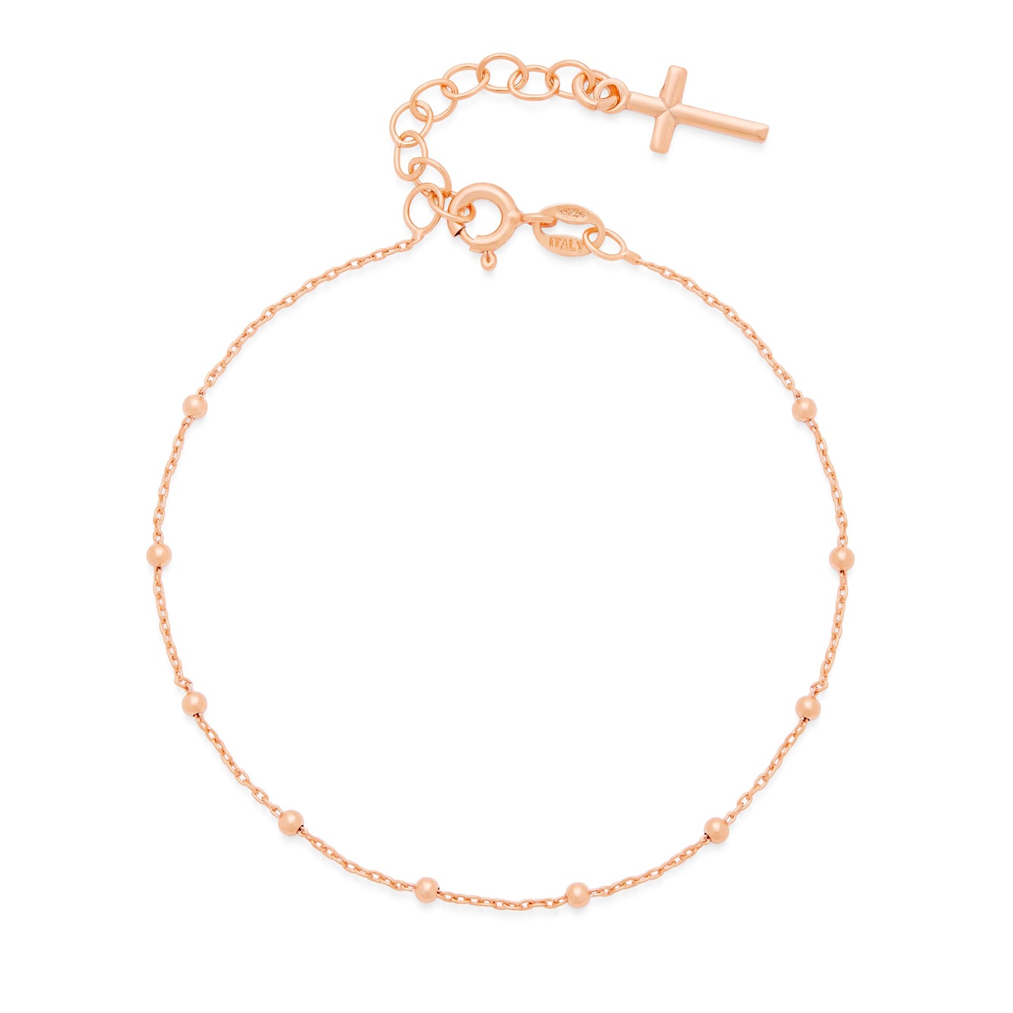 Mondo Cattolico Bracelet 16.5 - 19.5 cm (6.5 - 7.68 in) / 1.8 mm (0.07 in) Rose Gold-plated Sterling Silver Rosary Bracelet with Final Cross Pendant