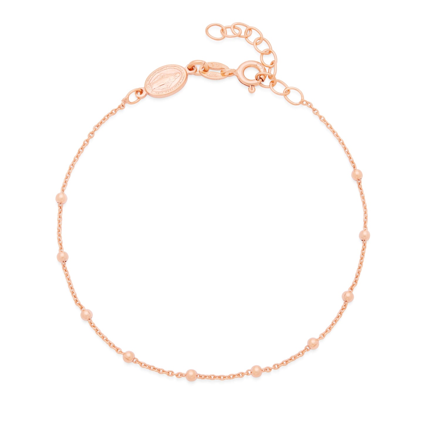 Mondo Cattolico Bracelet 17 - 19.5 cm (6.69 - 7.68 in) / 2 mm (0.08 in) Rose Gold-plated Sterling Silver Rosary Bracelet with Miraculous Medal