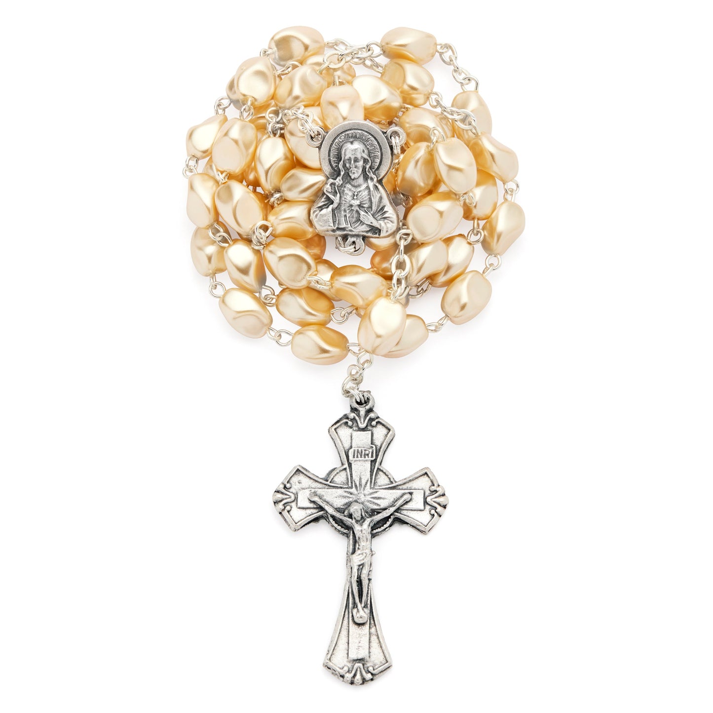 MONDO CATTOLICO ROMA Prayer Beads 60 cm (23.62 in) / 8 mm (0.31 in) Sacred Heart of Jesus Fresh Water Pearls Rosary