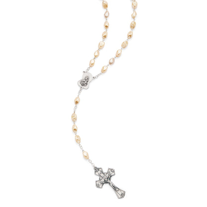 MONDO CATTOLICO ROMA Prayer Beads 60 cm (23.62 in) / 8 mm (0.31 in) Sacred Heart of Jesus Fresh Water Pearls Rosary