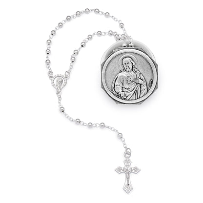 MONDO CATTOLICO ROMA Rosary Box 4 cm (1.57 in) / 4 mm (0.16 in) / 40 cm (15.75 in) Sacred Heart of Jesus Octagonal Rosary Case with Rosary