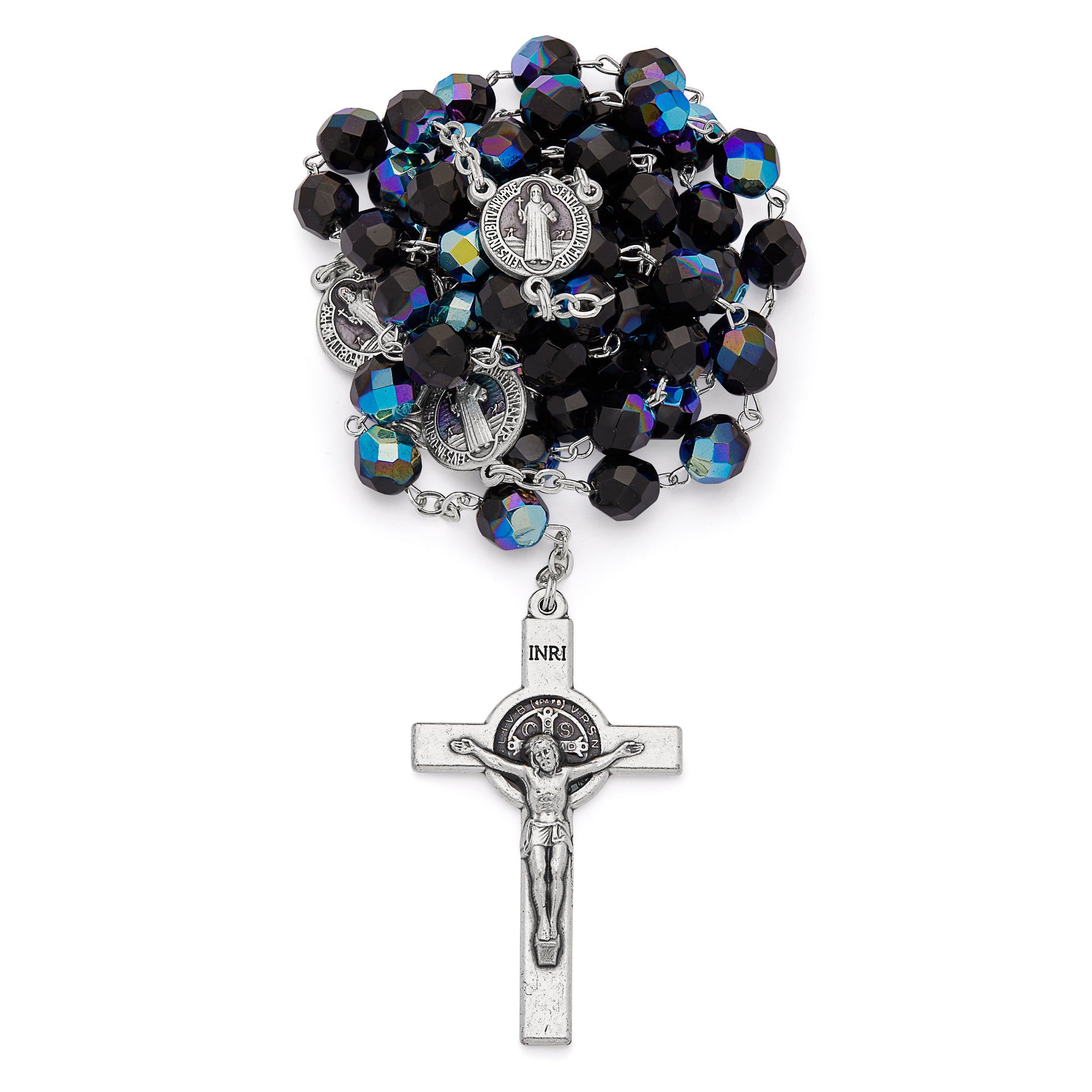 MONDO CATTOLICO ROMA Prayer Beads Saint Benedict Black Crystal Rosary