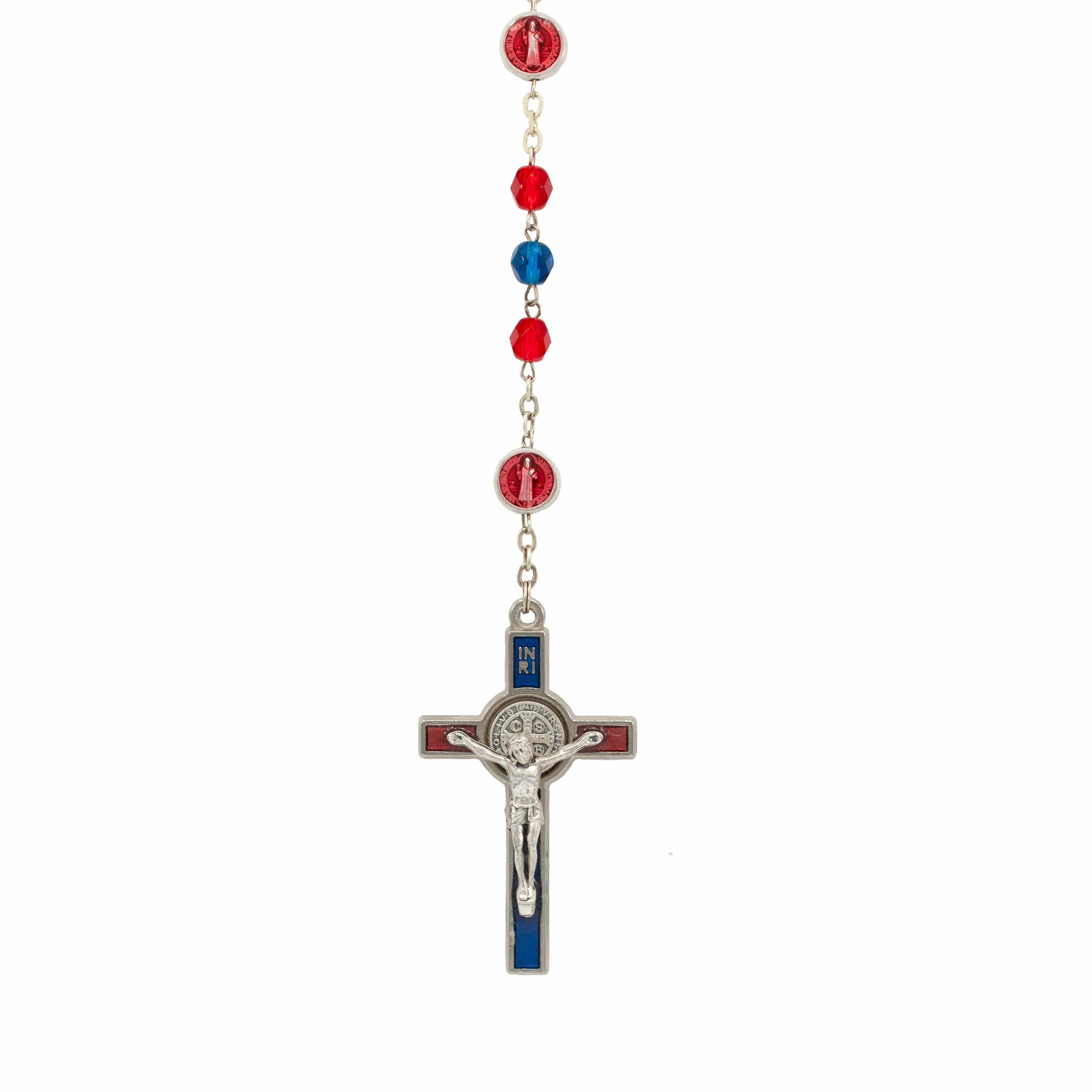 Saint Benedict Blue and Red Crystals Beads Rosary | MONDO CATTOLICO