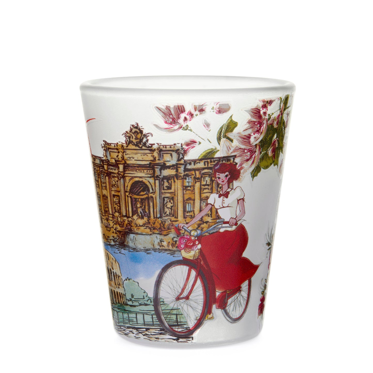 Mondo Cattolico Shot Glass 5.50 cm (2.17 in) Satin Souvenir Shot Glass with Rome's Monuments and Flowers