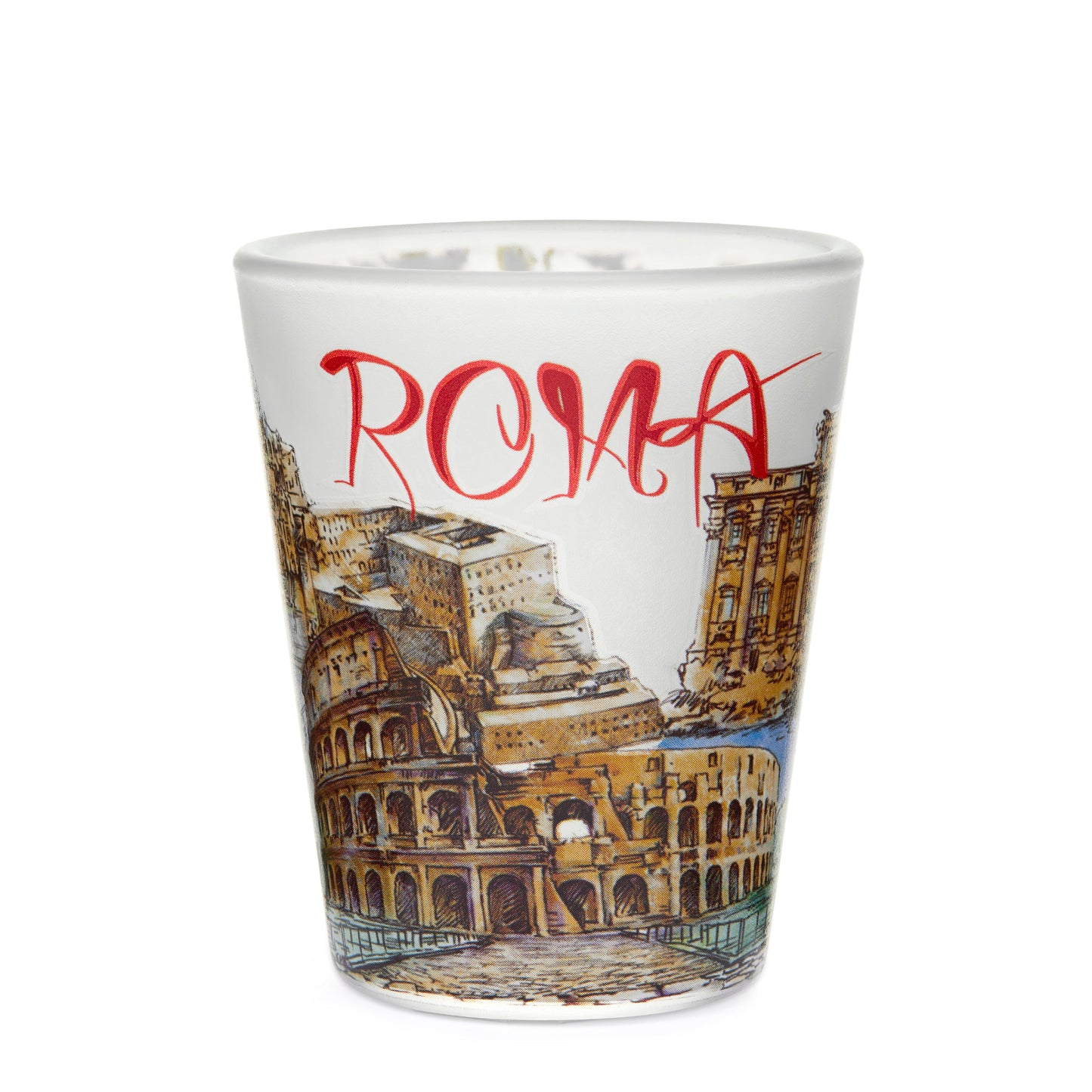 Mondo Cattolico Shot Glass 5.50 cm (2.17 in) Satin Souvenir Shot Glass with Rome's Monuments and Flowers