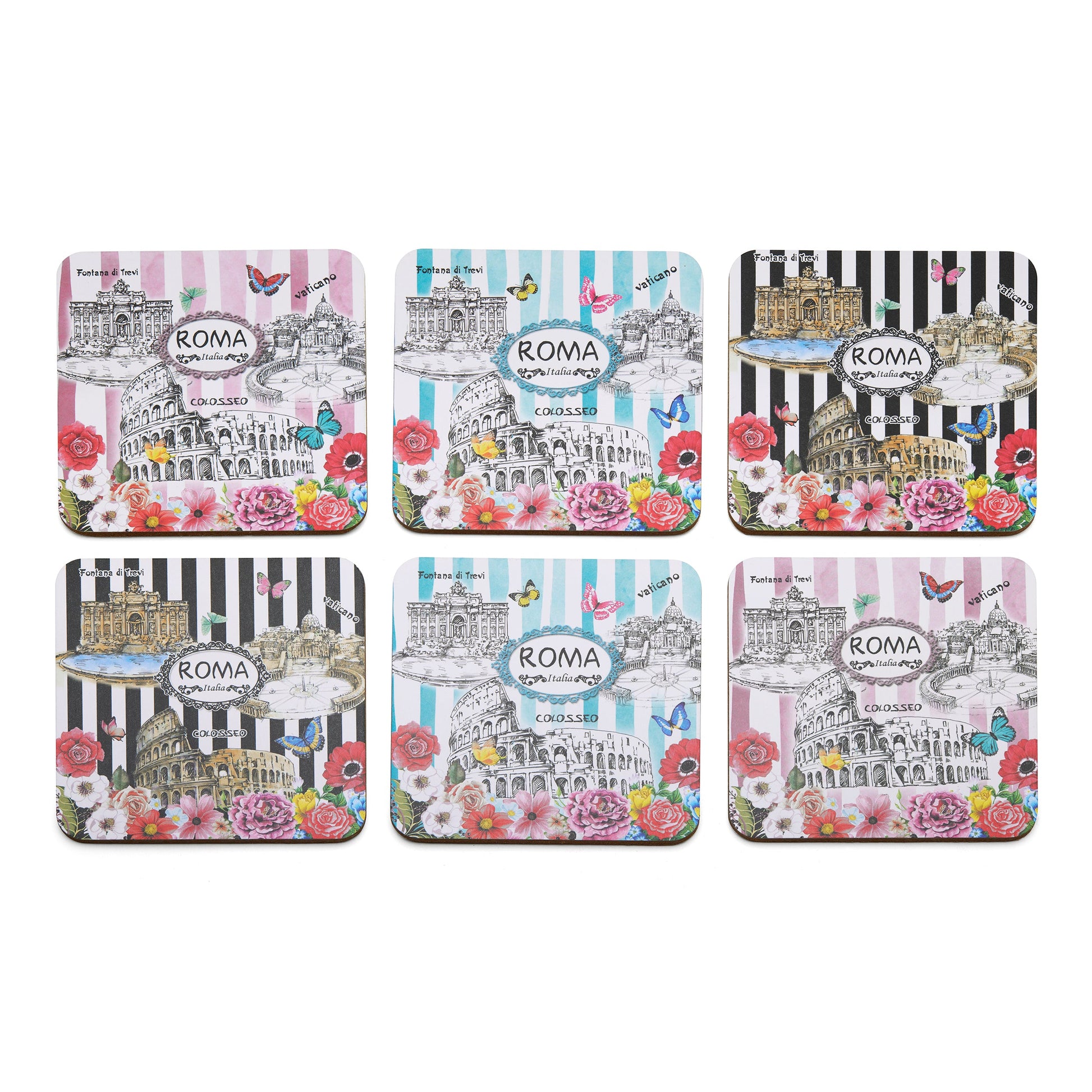 Mondo Cattolico Coaster 9.50 cm (3.74 in) Set of Coasters with Rome's Monuments and Flowers