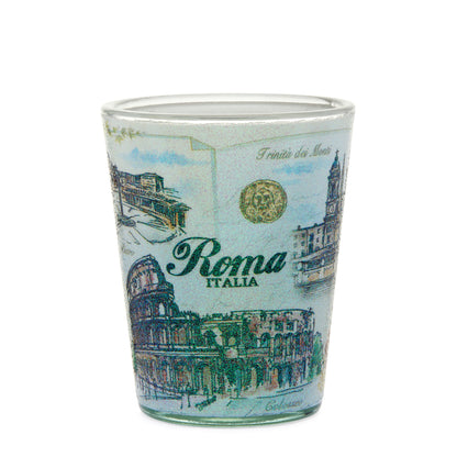 Mondo Cattolico Shot Glass 5.50 cm (2.17 in) Sparkly Souvenir Shot Glass with Rome's Monuments