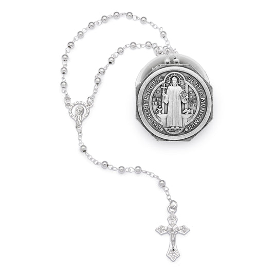 MONDO CATTOLICO ROMA Rosary Box 4 cm (1.57 in) / 4 mm (0.16 in) / 40 cm (15.75 in) St. Benedict Octagonal Rosary Case with Rosary