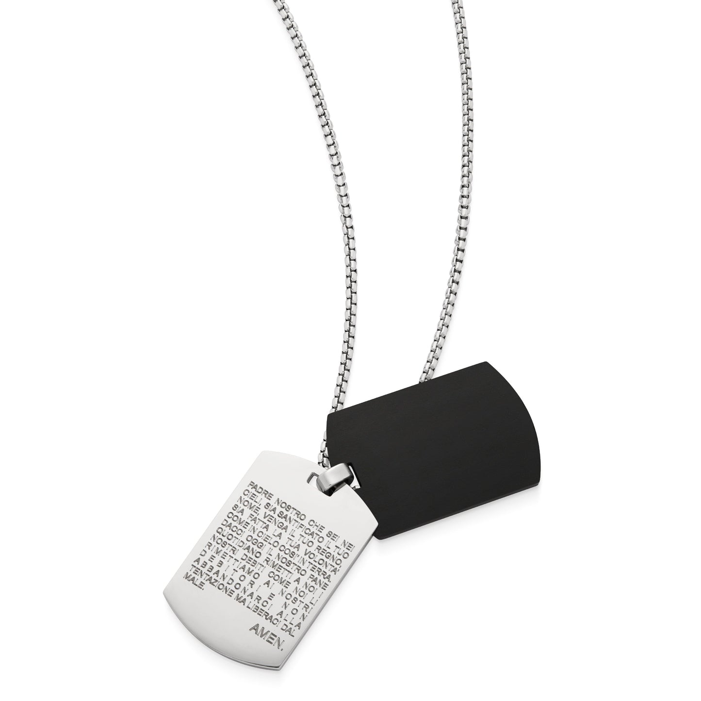 Mondo Cattolico Pendant 45 - 50 cm (17.72 - 19.69 in) / 1.20 x 2 cm (0.47 x 0.79 in) Stainless Steel Double Tag Pendant with Our Father and Chain