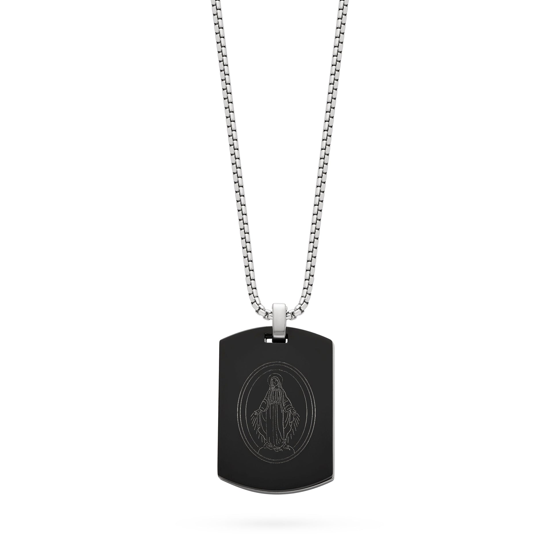 Mondo Cattolico Pendant 45 - 50 cm (17.72 - 19.69 in) / 1.20 x 2 cm (0.47 x 0.79 in) Stainless Steel Double Tag Pendant with Our Father and Chain