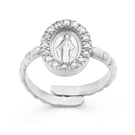 Mondo Cattolico Ring 18.15 mm (0.71 in) Sterling Silver Adjustable Ring with Miraculous Medal