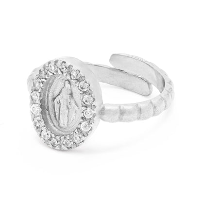 Mondo Cattolico Ring 18.15 mm (0.71 in) Sterling Silver Adjustable Ring with Miraculous Medal