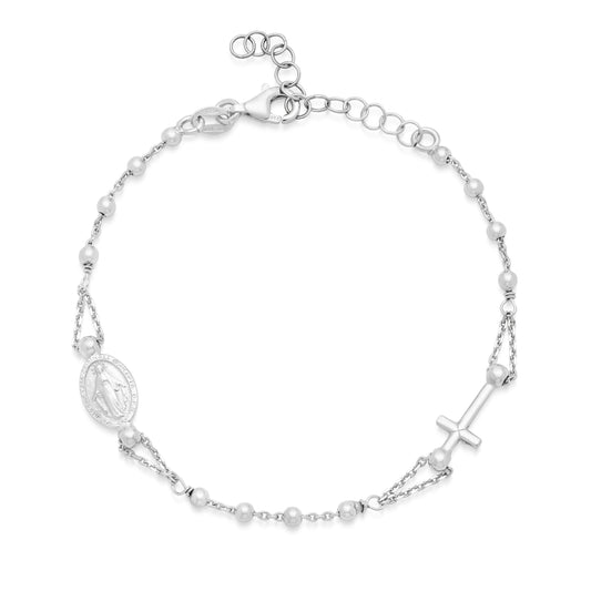 Mondo Cattolico Bracelet 16.5 - 19.5 cm (6.5 - 7.68 in) / 2.5 mm (0.10 in) Sterling Silver Bracelet with Miraculous Medal and Cross