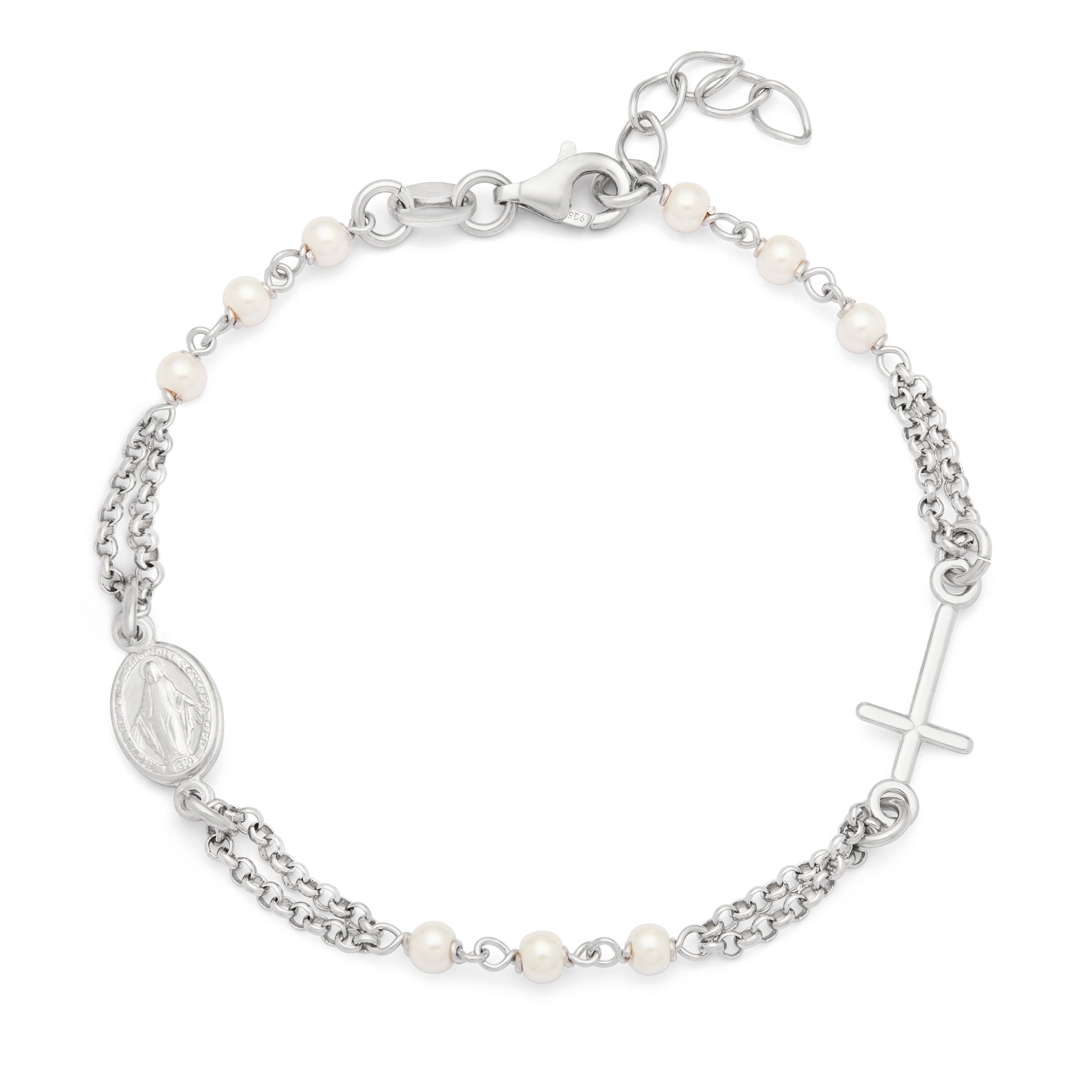 Sterling Silver Bracelet with White Beads Featuring the Miraculous ...