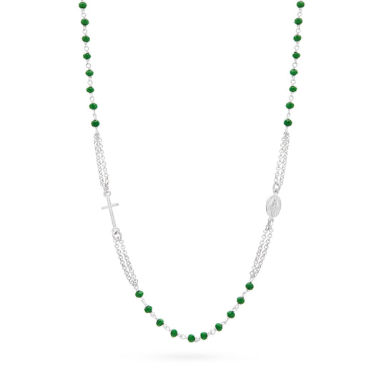 MONDO CATTOLICO ROMA Rosary 46 - 51 cm (18.11 - 20.08 in) / 3 mm (0.12 in) Sterling Silver Double Strand Rosary Necklace with Green Beads