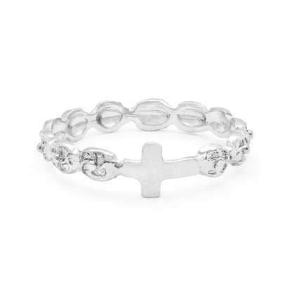 Mondo Cattolico Ring 19.43 mm (0.76 in) Sterling Silver Ring with Cross and Rose-shaped Beads