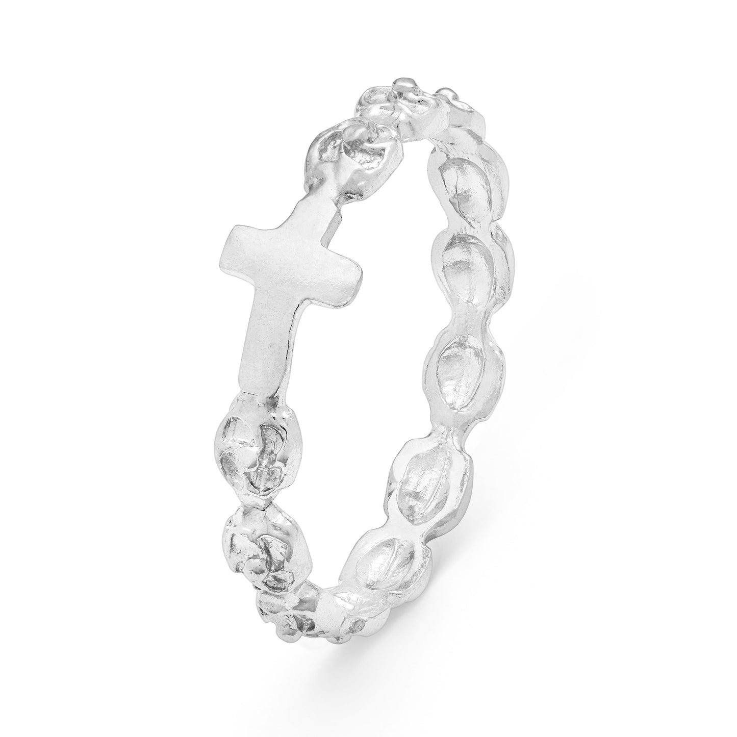 Mondo Cattolico Ring 19.43 mm (0.76 in) Sterling Silver Ring with Cross and Rose-shaped Beads