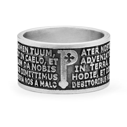 Mondo Cattolico Ring 18.47 mm (0.73 in) Sterling Silver Ring with the Lord's Prayer in Latin