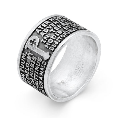 Mondo Cattolico Ring 18.47 mm (0.73 in) Sterling Silver Ring with the Lord's Prayer in Latin