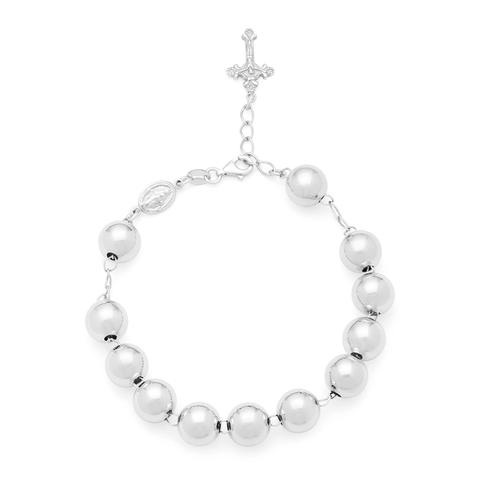 Mondo Cattolico Bracelet 21 - 24.5 cm (8.27 - 9.65 in) / 10 mm (0.39 in) Sterling Silver Rosary Bracelet with Big Beads